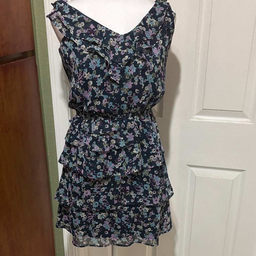 Xhilaration Black Floral Ruffle Mini Dress